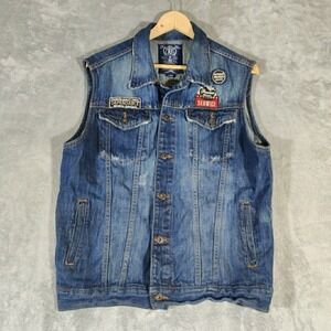 Basic Code‎ Jean Vest Mens Large Blue Bikercore Patches